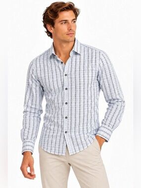 SAND Red Carpet Striped Button Down in Blue & White Size 42